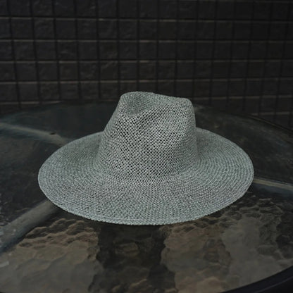 New Classical Gray Women Wide Brim Straw Panama Hat Ladies Fedora Hat Summer Beach Sun Hat