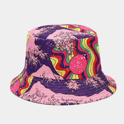 Summer Sun Protection Bucket Hat for Men Women Panama Cap Print Hip Hop Gorros Fishing Fisherman Hat Double Side Wear Fashion