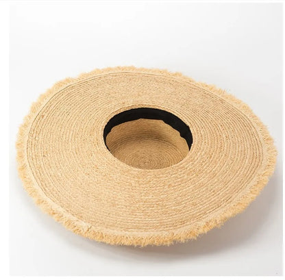 Bohemian Raw-edge Raffia Hat Summer Holidays Beach UPF Sun Hat  Sophisticated  Trendy UV-filtering Wide-brim Hat