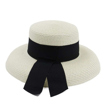 Summer Straw Hat with Ribbon Hepburn Style Big Eaves Female Outdoor Travel Beach Vacation Seaside Sun Hat  Fashion Hat
