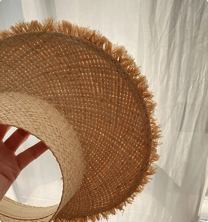 Nature Raffia Straw Sun Hat for Women 57cm Emtey Top Vsor Summer Outdoor Holiday Beach Hawaii Style Straw Hat for Female