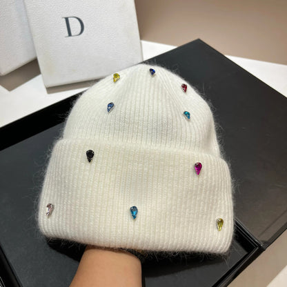 Fashion Warm  Angola Rabbit Fur Winter Knitted Beanies Women Cap Female  Ski Outdoor Warm Cashmere Wool Hats