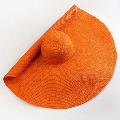 Lady Summer Wide Brim Straw  Hat  Oversized 70cm Foldable Beach Sun Hats Large  Uv Protection Sun Hat for Women