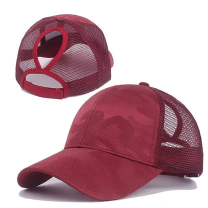 New Summer Camouflage Mesh Trucker Hat  Cap Chapeau Femme Fashion Messy Hair Bun Ponytail Baseball Caps for Women