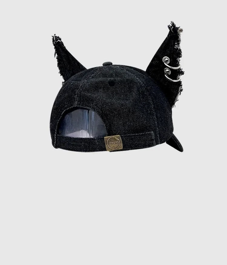 Black Devil Ears Denim Baseball Caps Women Summer Autumn Personality Versatile Retro Ripped Style Hip Hop Men's Hats