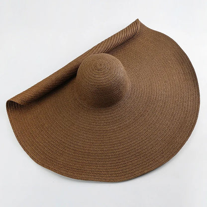 Lady Summer Wide Brim Straw  Hat  Oversized 70cm Foldable Beach Sun Hats Large  Uv Protection Sun Hat for Women