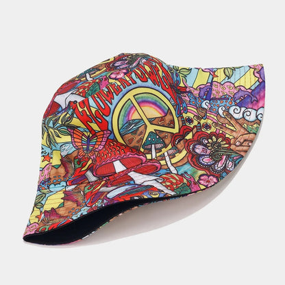Summer Sun Protection Bucket Hat for Men Women Panama Cap Print Hip Hop Gorros Fishing Fisherman Hat Double Side Wear Fashion