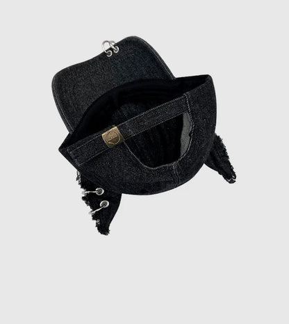 Black Devil Ears Denim Baseball Caps Women Summer Autumn Personality Versatile Retro Ripped Style Hip Hop Men's Hats