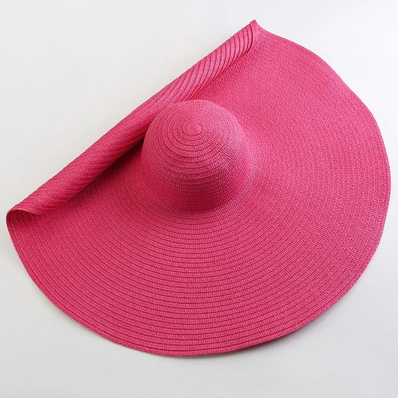 Lady Summer Wide Brim Straw  Hat  Oversized 70cm Foldable Beach Sun Hats Large  Uv Protection Sun Hat for Women