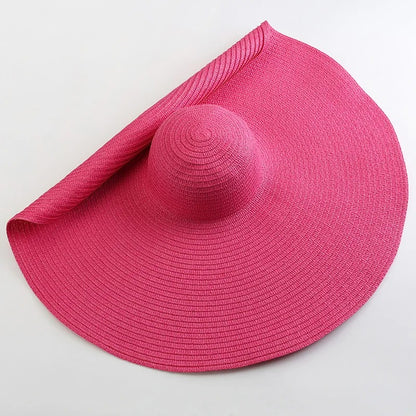 Lady Summer Wide Brim Straw  Hat  Oversized 70cm Foldable Beach Sun Hats Large  Uv Protection Sun Hat for Women