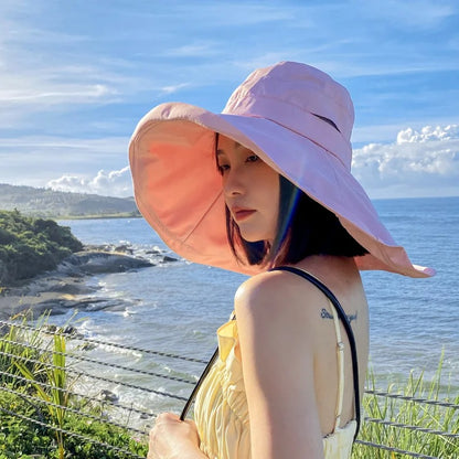 Wide Brim UPF 50+ Sun Hat Women Anti-UV Protection Hiking Fisherman Cap Fold Summer Solid Beach Bucekt Hat