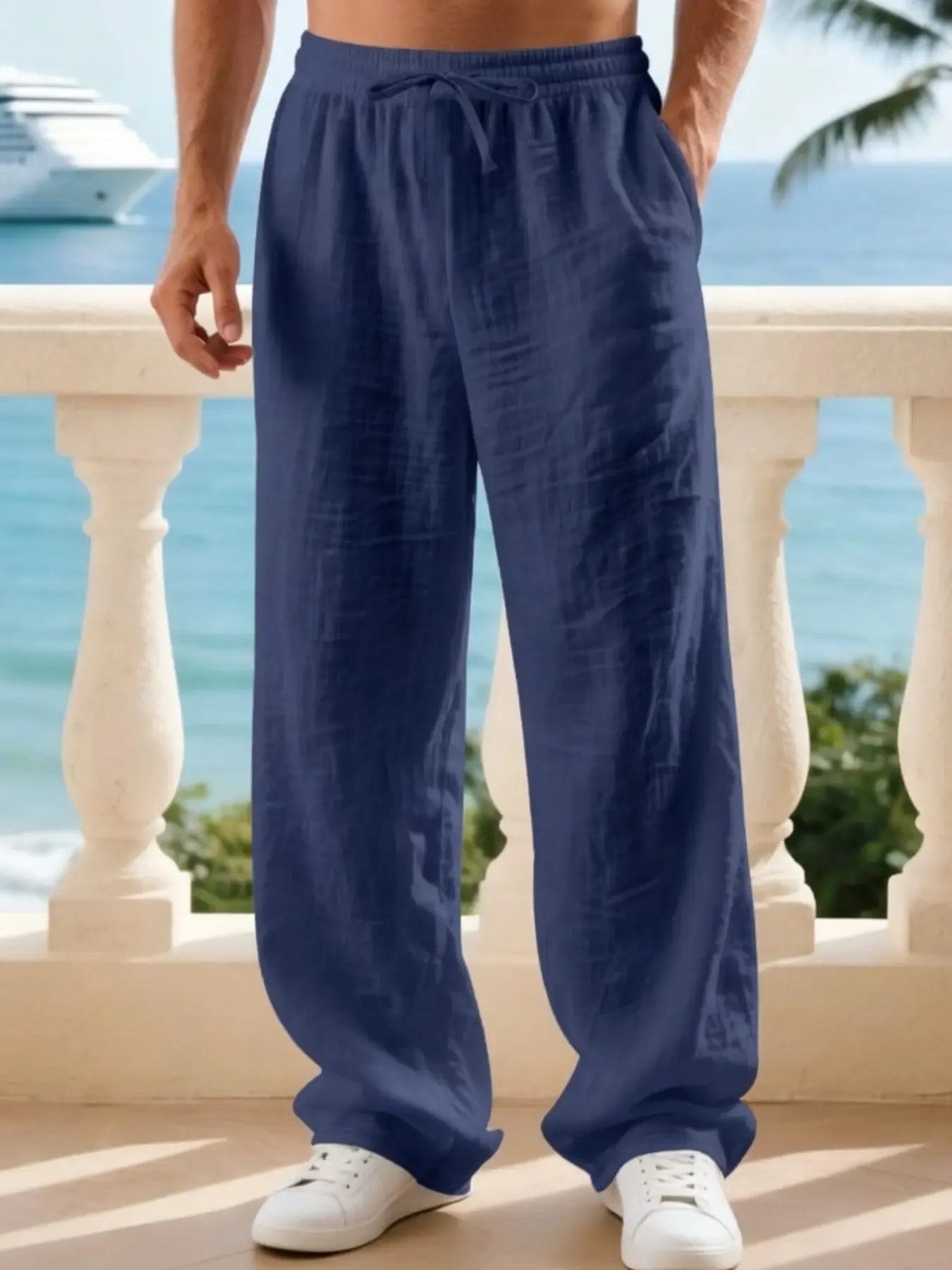Men's Linen Classic Casual Straight Leg Pants, Breathable Comfortable Fashion Long Trousers, Perfect for Outdoor Travel Vacation Daily Wear Clothes