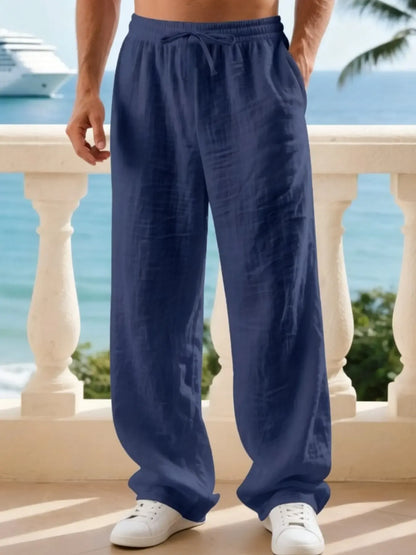 Men's Linen Classic Casual Straight Leg Pants, Breathable Comfortable Fashion Long Trousers, Perfect for Outdoor Travel Vacation Daily Wear Clothes