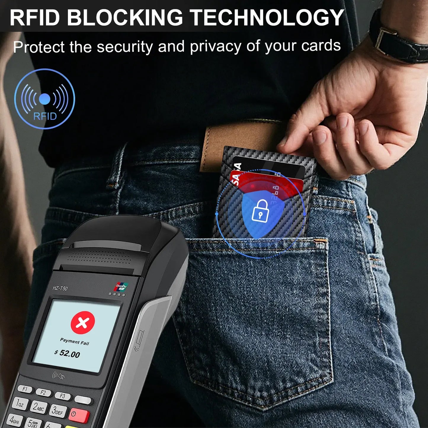 Men's Minimalist Bifold Wallet - 1 ID Window, Pop-Up Card Holder, Money Clip