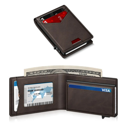 Men's Minimalist Bifold Wallet - 1 ID Window, Pop-Up Card Holder, Money Clip