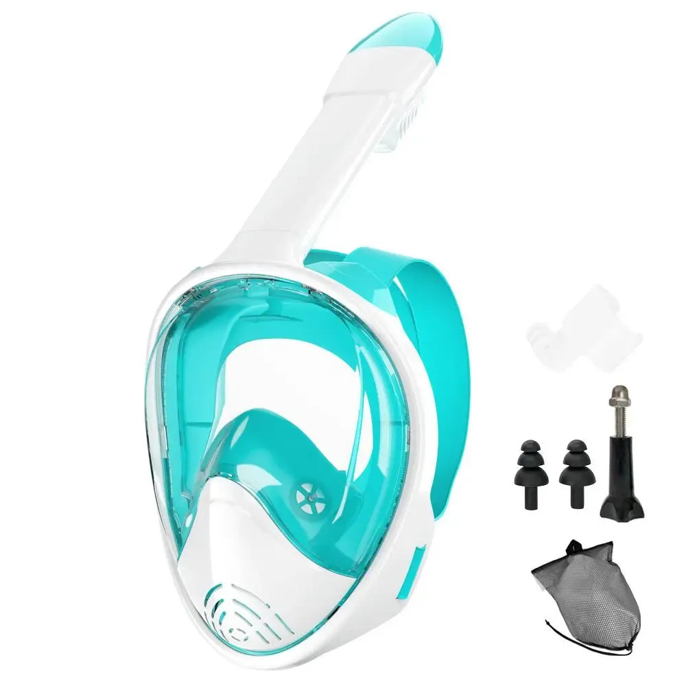Full Face Diving Mask Set, Anti-Fog and Anti-Leak Snorkel Mask with Breathing Tube and Camera Mount, Outdoor Water Sports Diving Gear for Snorkeling and Swimming Adventures