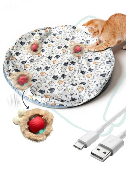 Interactive Cat Toy for Indoor Cats with automatic motion sensor, rechargeable moving ball and hide-and-seek mat