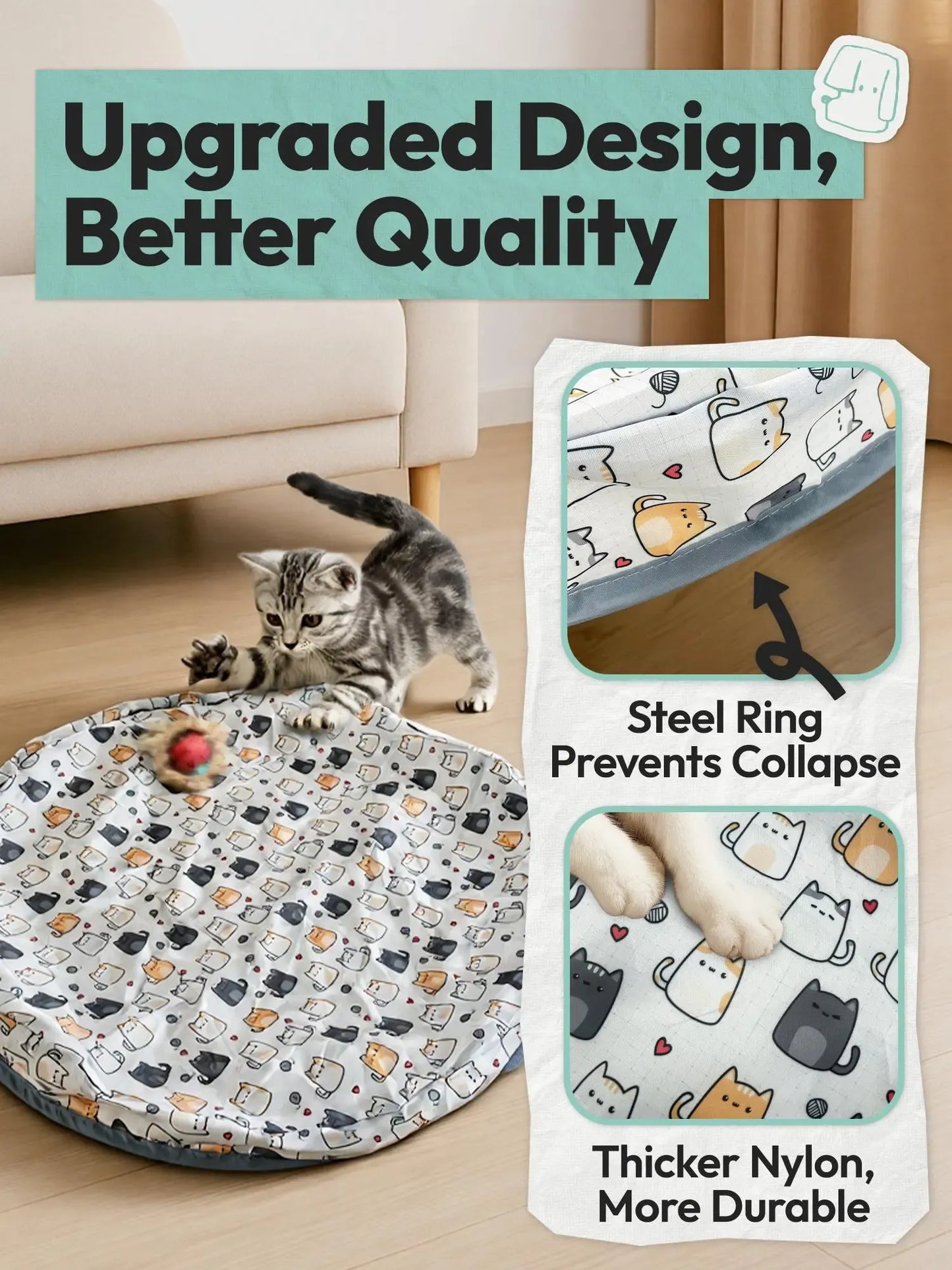 Interactive Cat Toy for Indoor Cats with automatic motion sensor, rechargeable moving ball and hide-and-seek mat