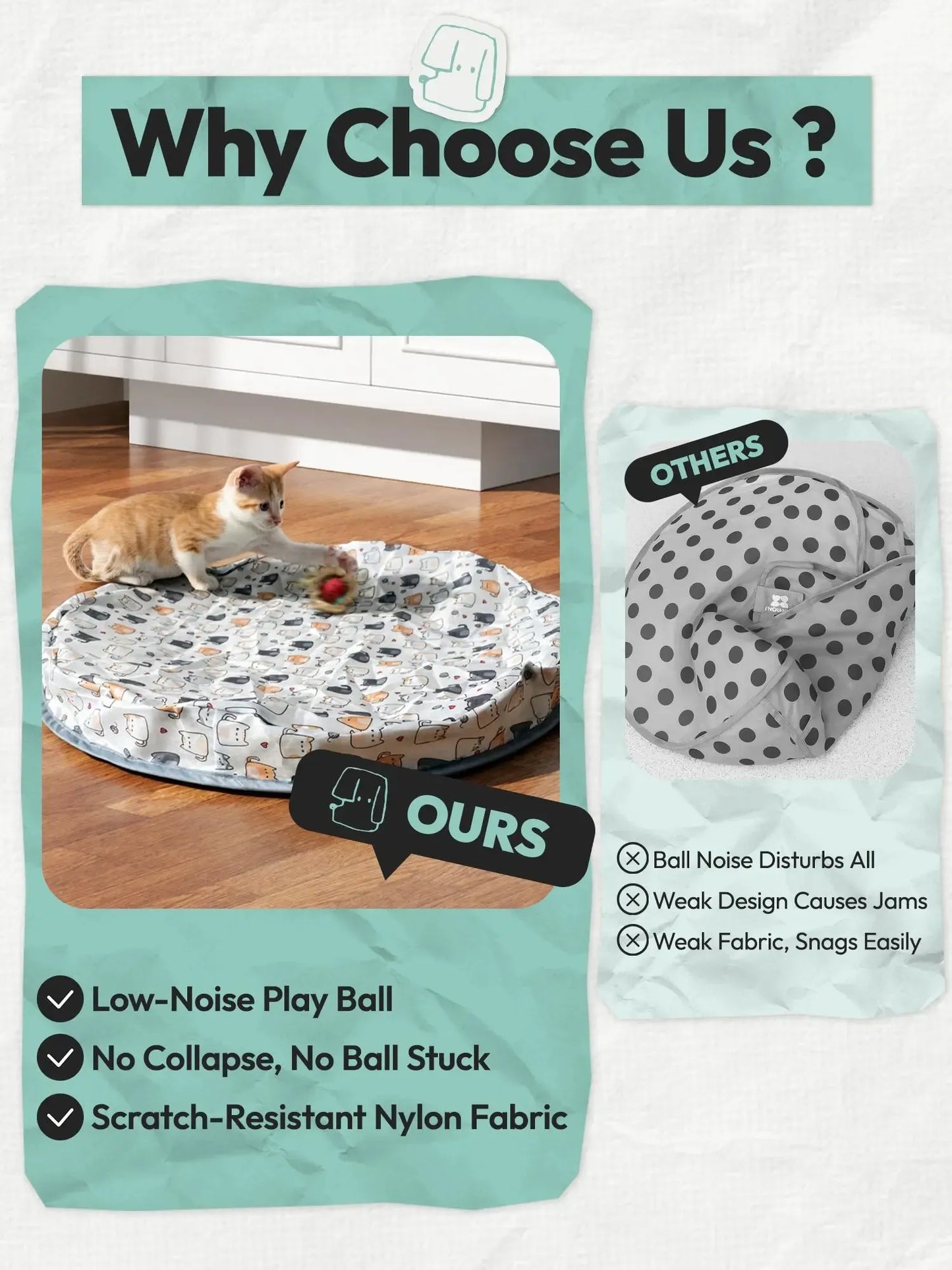 Interactive Cat Toy for Indoor Cats with automatic motion sensor, rechargeable moving ball and hide-and-seek mat