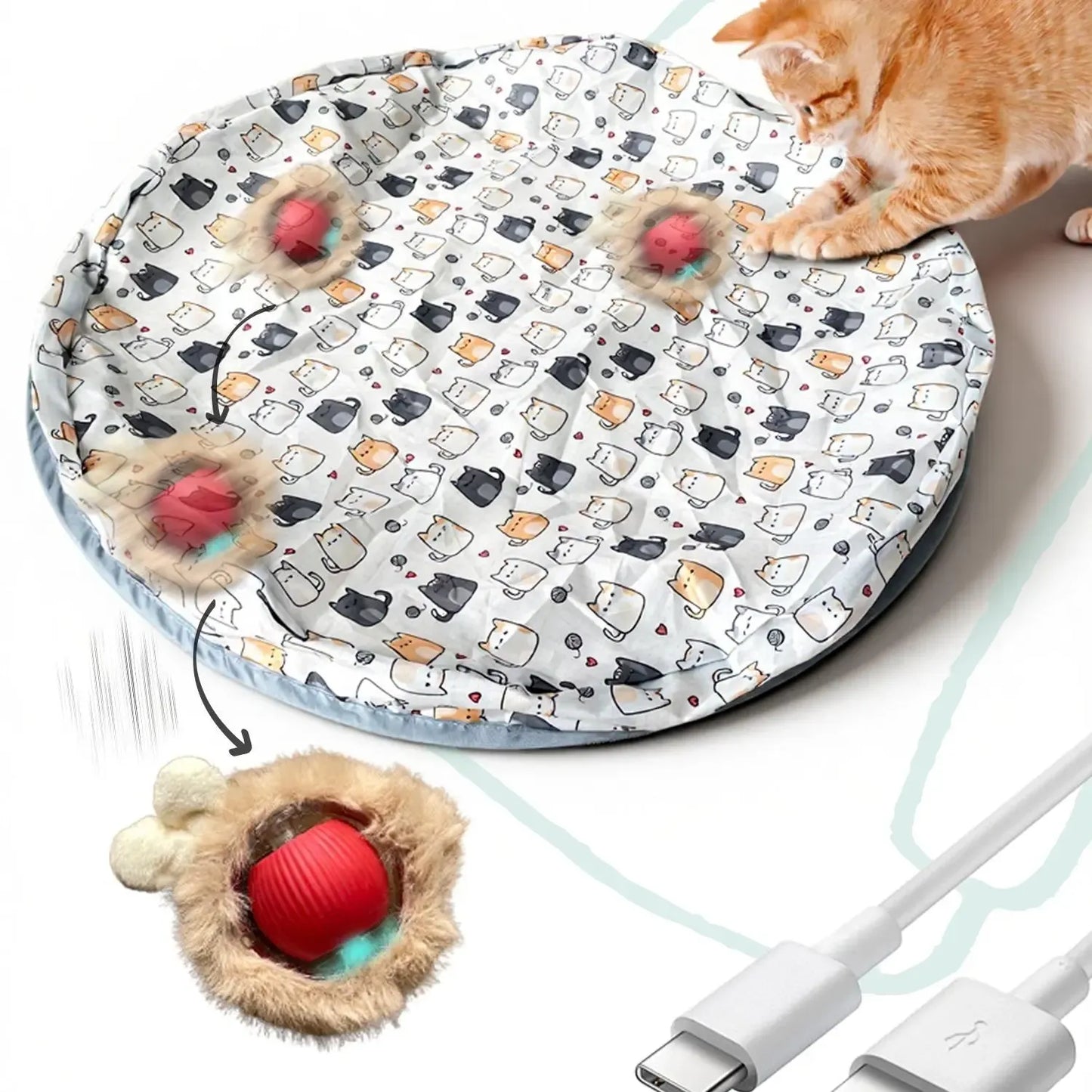 Interactive Cat Toy for Indoor Cats with automatic motion sensor, rechargeable moving ball and hide-and-seek mat