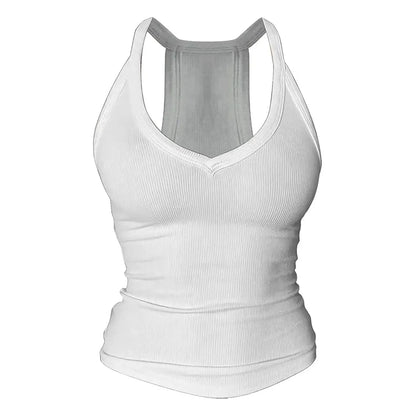 V Neck Cotton Tank Tops with Built-in Shelf Bra Sleeveless Racerback Fitted Basic Cami Shirts