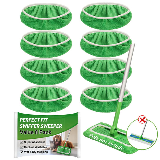 8Pcs Microfiber Mop Pads Compatible with  Mop Wet and Dry Flat mop Cover Replacement Reusable Sweeping pad Refills Handle Not Include