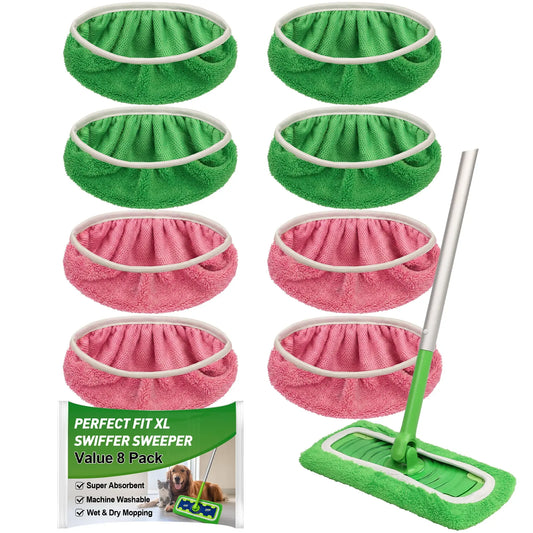 8Pcs Microfiber Mop Pads Compatible with  Mop Wet and Dry Flat mop Cover Replacement Reusable Sweeping pad Refills Handle Not Include