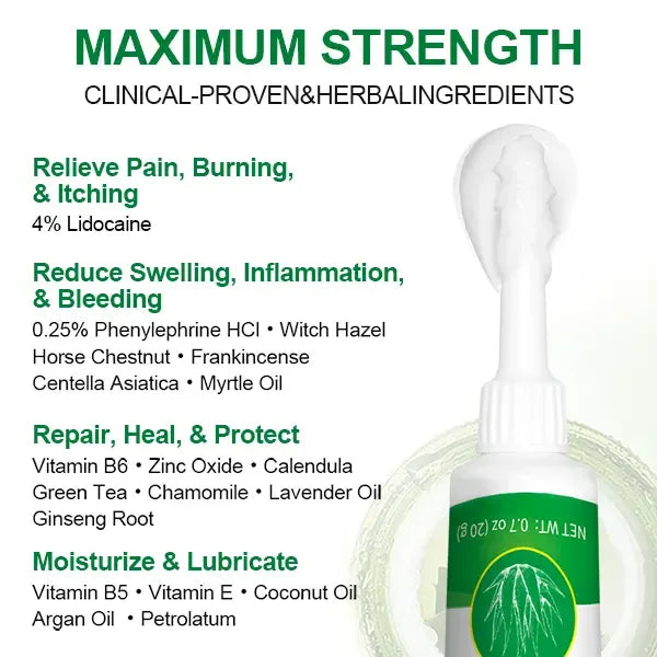 Organic Hemorrhoid Treatment Cream-Gel with Soothing Aloe Vera, Relieves Pain, Itching, and Swelling for Sensitive Skin
