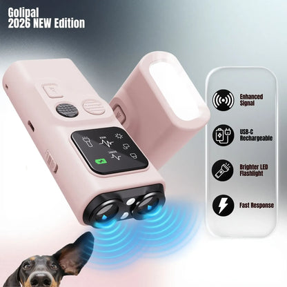 2026 Upgraded Ultrasonic Dog Bark Stopper with 30ft Range Anti-Bark Barking Silencer Rechargeable LED Flashlight User-Friendly Design