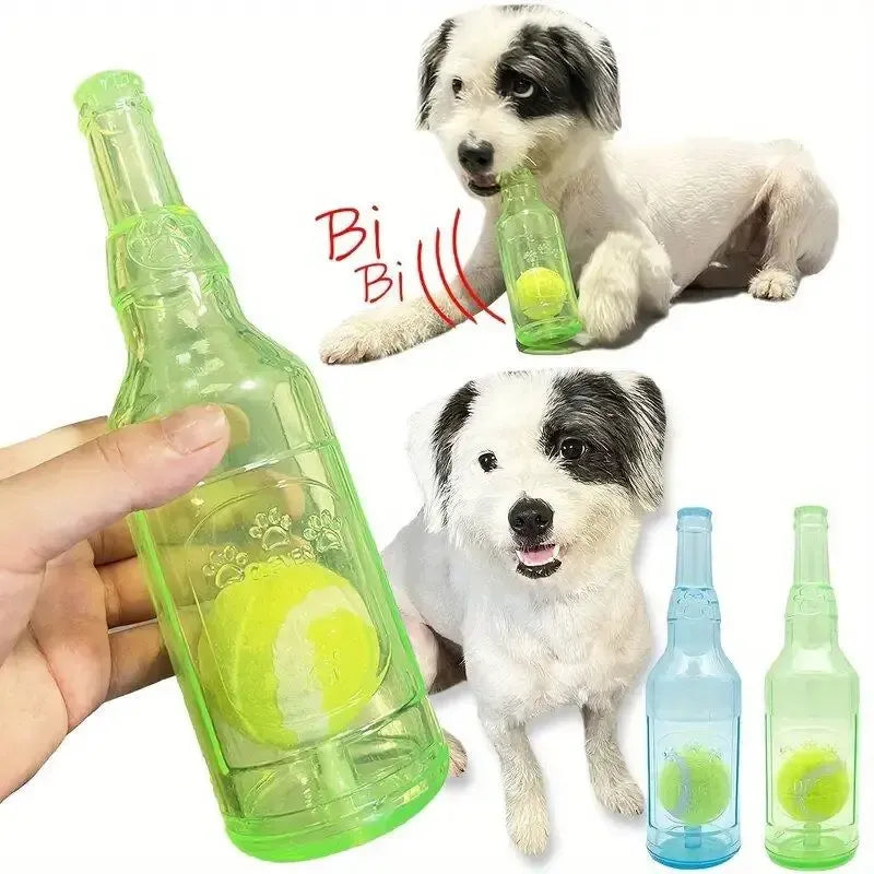 Beer Bottle Shaped Pet Toy, Squeaking Sound Making Toy, with Tennis Ball Inside, Fun Interactive Pet Toy, No Battery Required
