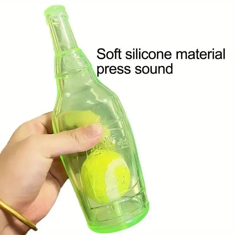 Beer Bottle Shaped Pet Toy, Squeaking Sound Making Toy, with Tennis Ball Inside, Fun Interactive Pet Toy, No Battery Required