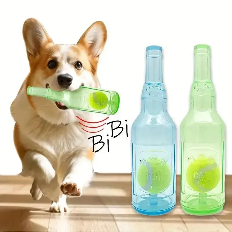 Beer Bottle Shaped Pet Toy, Squeaking Sound Making Toy, with Tennis Ball Inside, Fun Interactive Pet Toy, No Battery Required