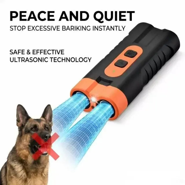 Ultrasonic Dog Barking Deterrent Training Tool - USB-Rechargeable, Dual Emitters, 50ft Range, 25KHz Frequency, Flashlight, Portable Grip, Accessory Kit for Indoor & Outdoor Dog Behavior Control
