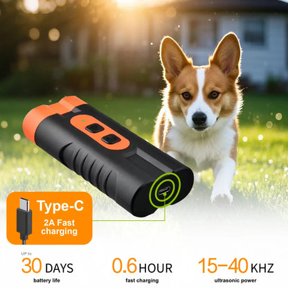Ultrasonic Dog Barking Deterrent Training Tool - USB-Rechargeable, Dual Emitters, 50ft Range, 25KHz Frequency, Flashlight, Portable Grip, Accessory Kit for Indoor & Outdoor Dog Behavior Control