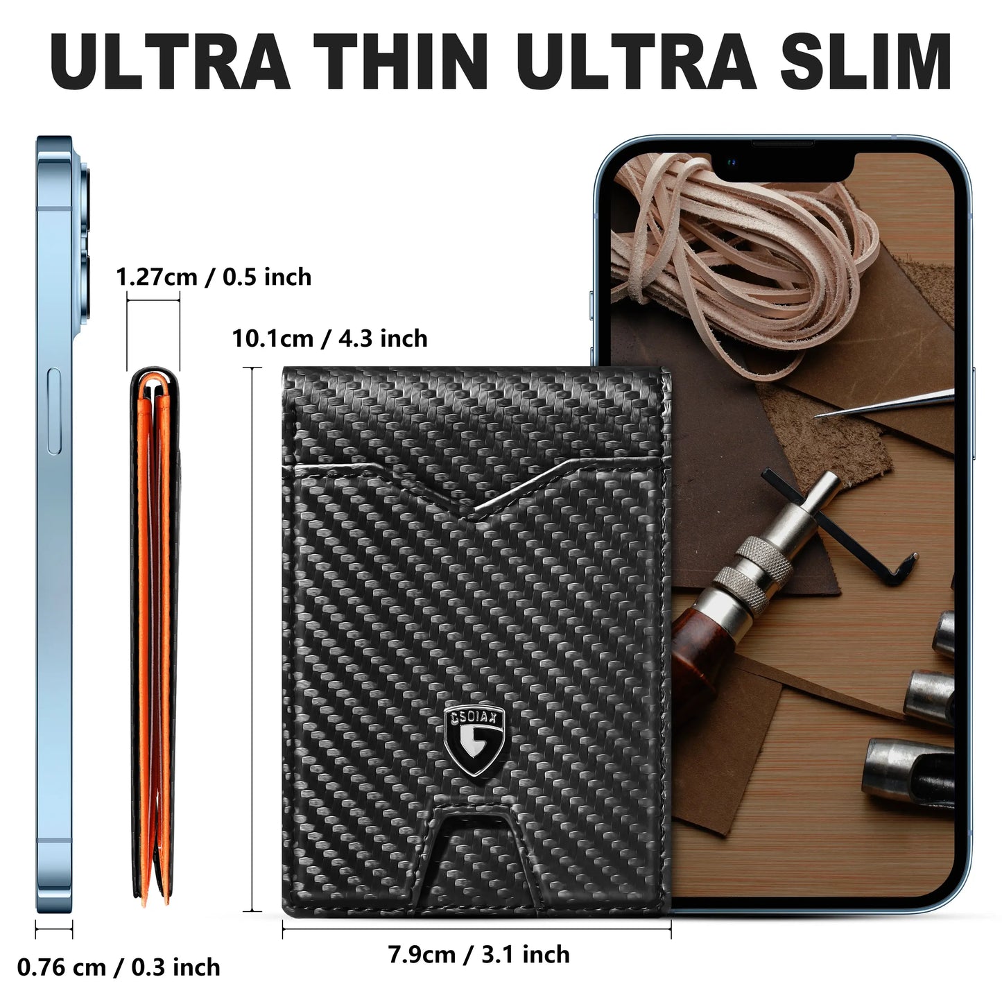 Slim Wallet for Men Rfid Blocking Leather Bifold Front Pocket Carbon Fiber Men's Money Clips Credit Card Holder With Gift Box