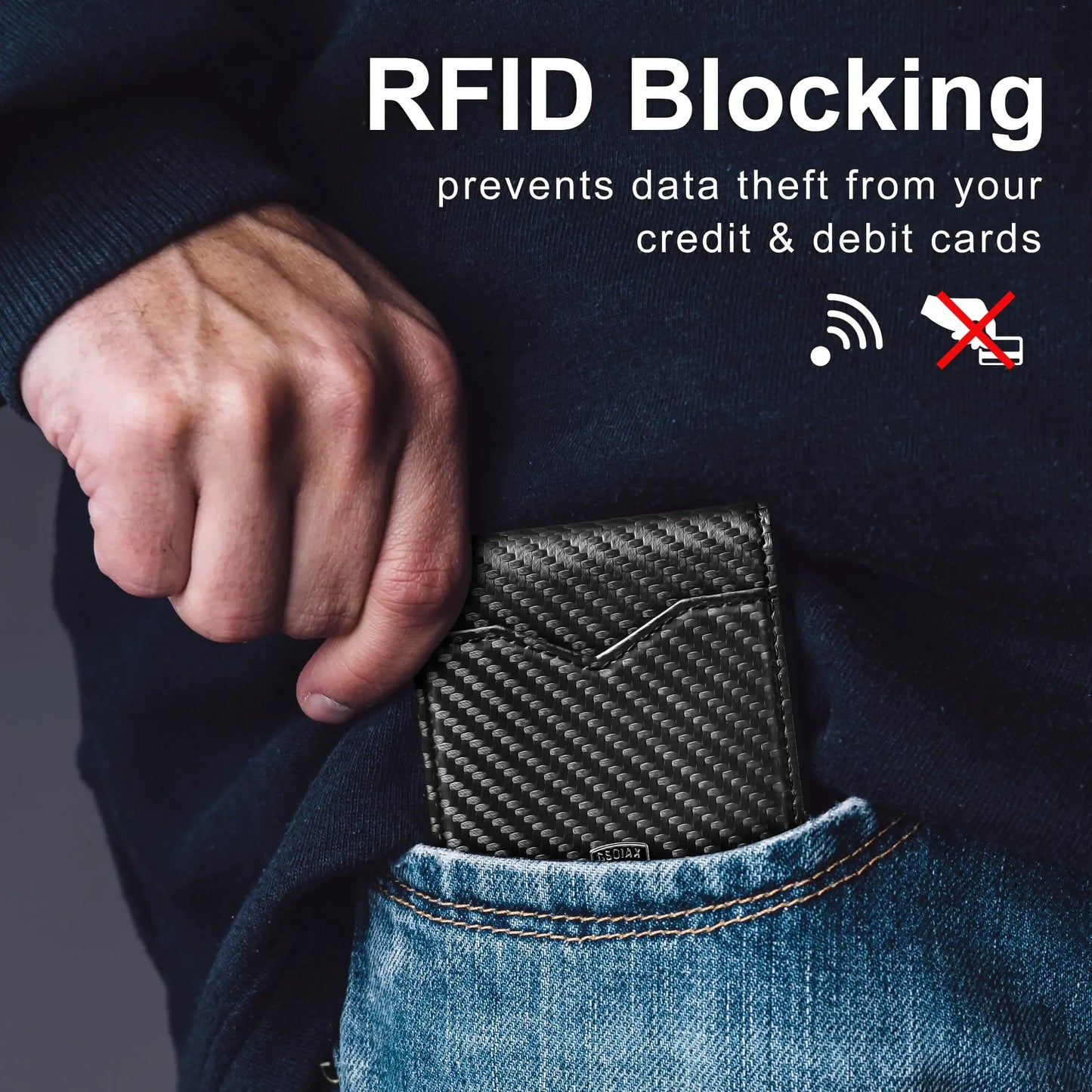 Slim Wallet for Men Rfid Blocking Leather Bifold Front Pocket Carbon Fiber Men's Money Clips Credit Card Holder With Gift Box