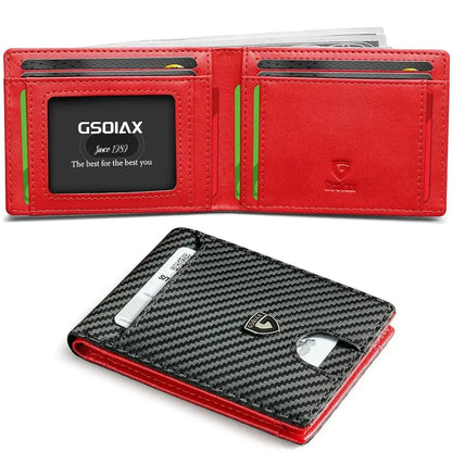 Slim Wallet for Men Rfid Blocking Leather Bifold Front Pocket Carbon Fiber Men's Money Clips Credit Card Holder With Gift Box