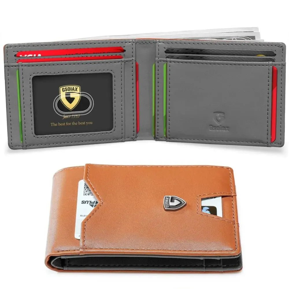 Slim Wallet for Men Rfid Blocking Leather Bifold Front Pocket Carbon Fiber Men's Money Clips Credit Card Holder With Gift Box