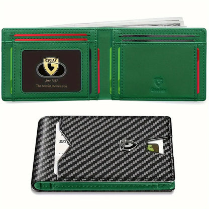 Slim Wallet for Men Rfid Blocking Leather Bifold Front Pocket Carbon Fiber Men's Money Clips Credit Card Holder With Gift Box