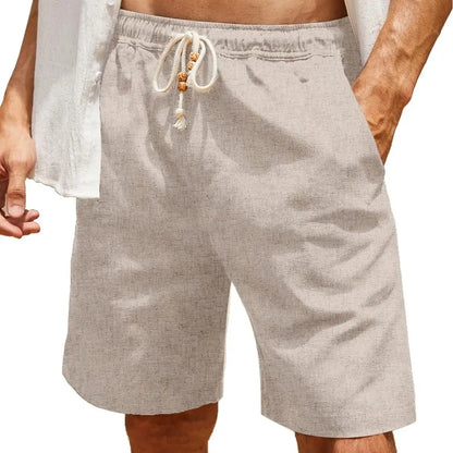 Men's Linen Casual Elastic Waist Drawstring Summer Beach Shorts