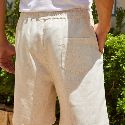 Men's Linen Casual Elastic Waist Drawstring Summer Beach Shorts