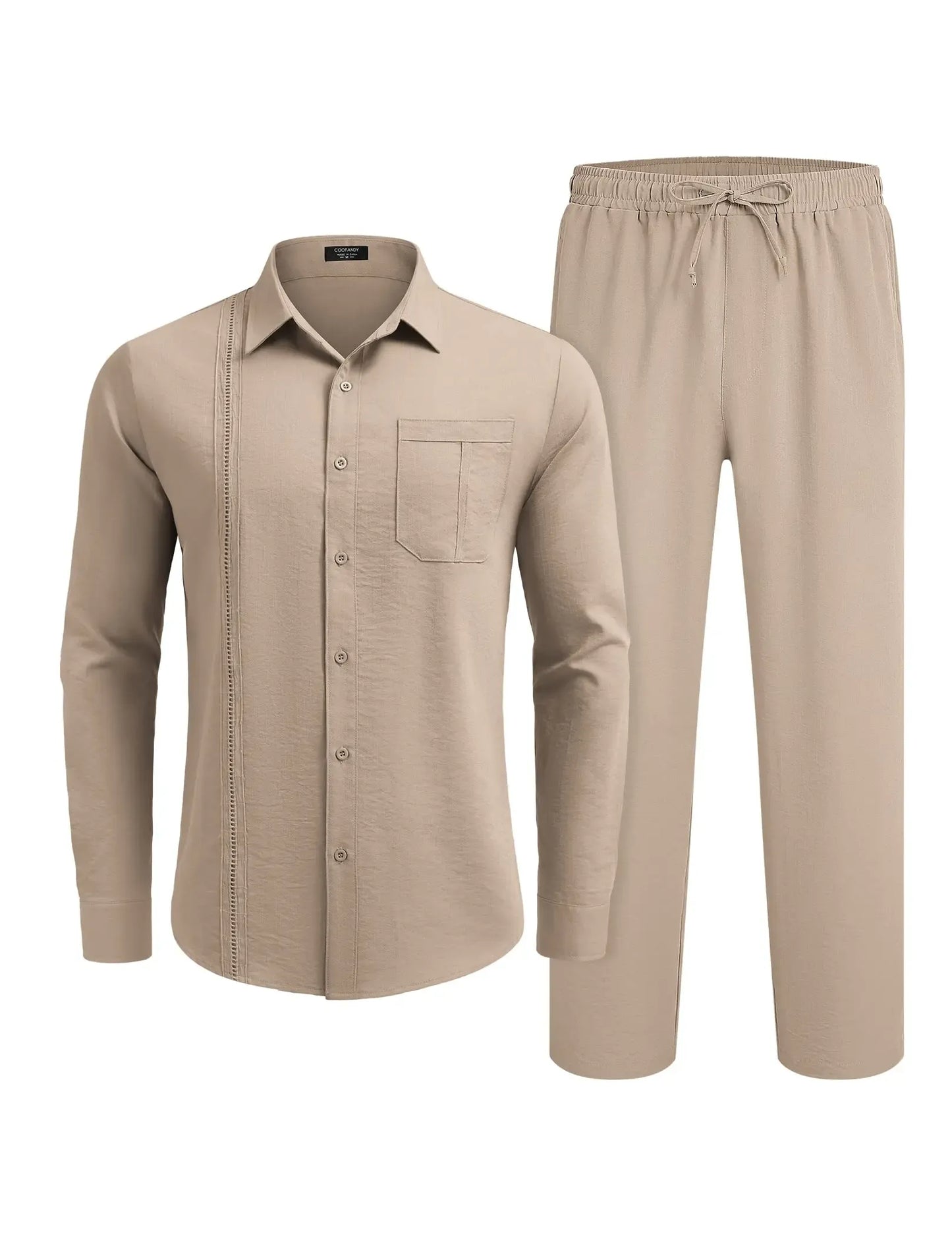Men's 2 Piece Sets Casual Long Sleeve Button Down Cuban Shirt & Loose Pants