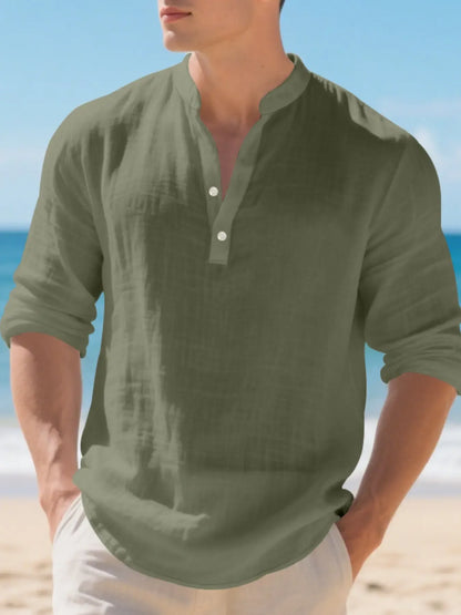 Men's Classic Linen Henley Shirt