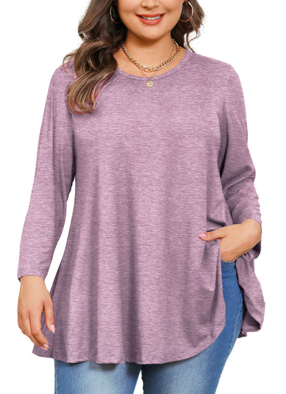 Womens Tunic 3/4 Sleeve Plus Size Tops Crew Neck Swing Flowy Loose Fit T-Shirt Blouses to Wear with Leggings Tunic Tops Purple