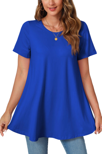 Tunic Tops for Women Plus Size Short Sleeve Crew Neck Swing Flare Loose T-Shirt Blouses to Wear with Leggings B12 SATXRB