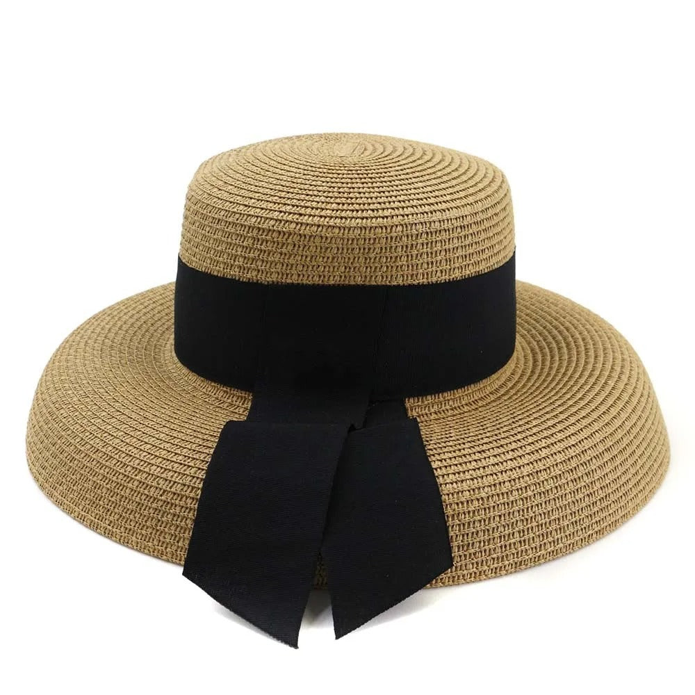 Summer Straw Hat with Ribbon Hepburn Style Big Eaves Female Outdoor Travel Beach Vacation Seaside Sun Hat  Fashion Hat