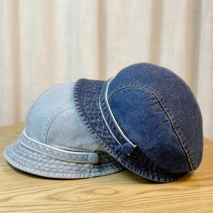 Cotton Jeans Berets Hat for Women Summer Panama Denim Fabric Sunbonnet Outdoor Casual Bucket Hat Beach Hat Sun Hat Female