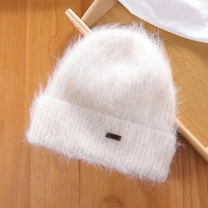 New High Quality Alpaca Wool Beanies for Women  Warm Soft  Cute Plush Winter Hat White Thickened  Protection Knit Hat