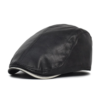 New Men Women Berets Faux Leather British Vintage Flat Cap Male Solid Black Red Navy Brown Newsboy Caps Adjustable Driver Hats