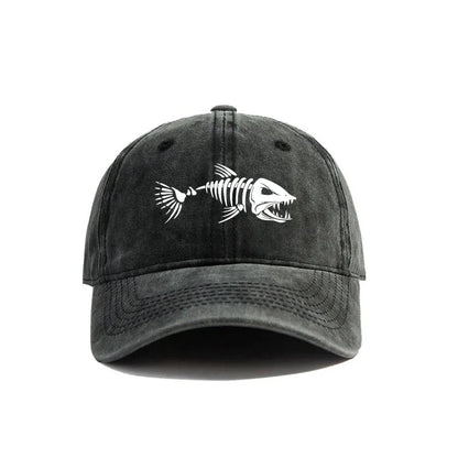 Fishbone Baseball Cap Summer Distressed Dad Hats Men Outdoor Fishing Skeleton Fish Bone Caps
